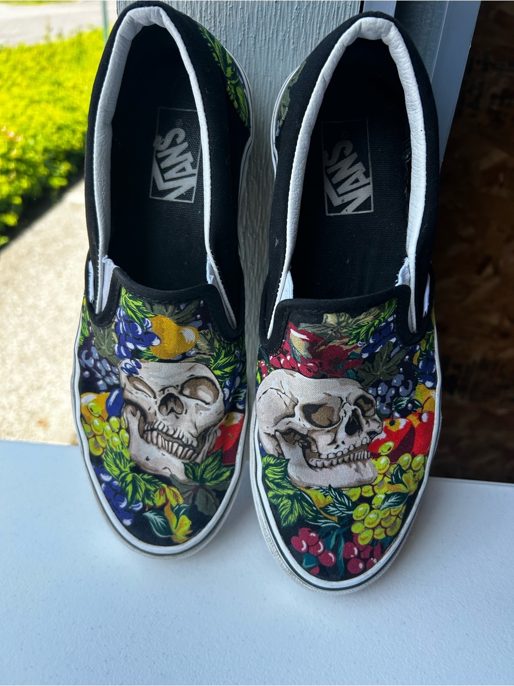 Vans Slip-On Sneakers Black with Multicolor Skull & Fruit Graphic